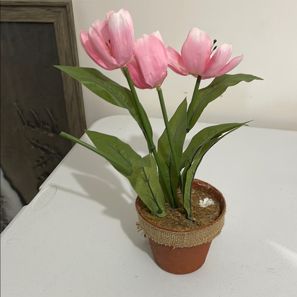Pink Tulip Faux Plant in Terracotta Pot